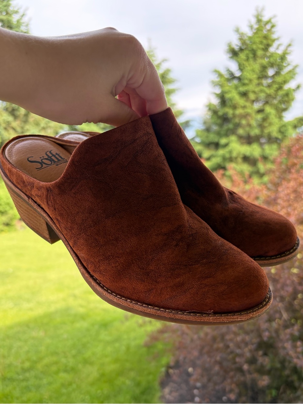 Sofft Ameera mules in cognac brown slide on shoes